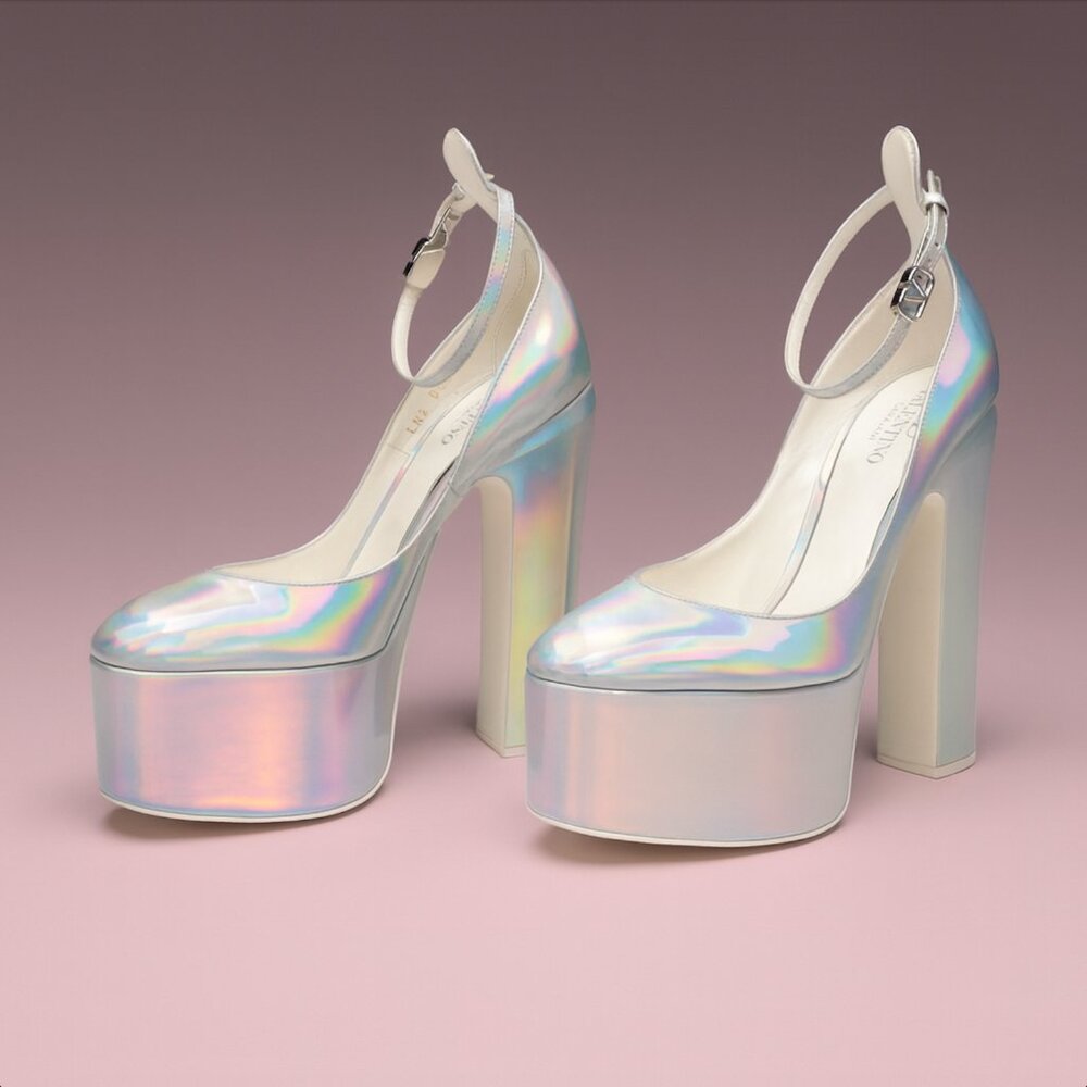 SOLD - Valentino Tan-Go 155 Silver Iridescent Platform Pumps - Picture 2 of 12